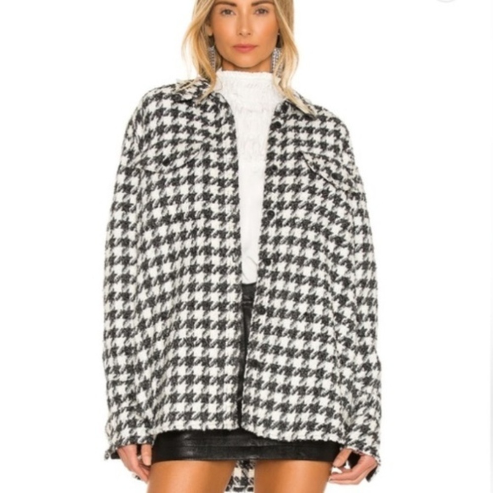 Revolve L’Academie Wool Houndstooth Shirt Jacket size Small